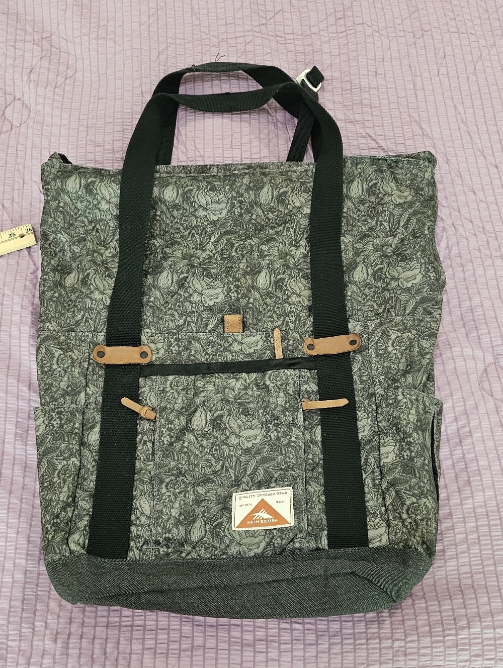 High Sierra Clybourn Tote Floral Canvas Tote Backpack with Leather Accents